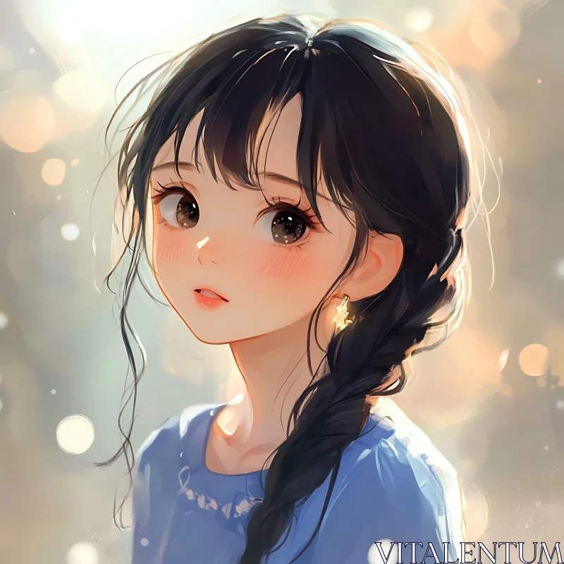 Charming Anime Girl with Star Earring AI Image