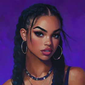 Digital Woman Portrait with Braided Hair and Hoop Earrings