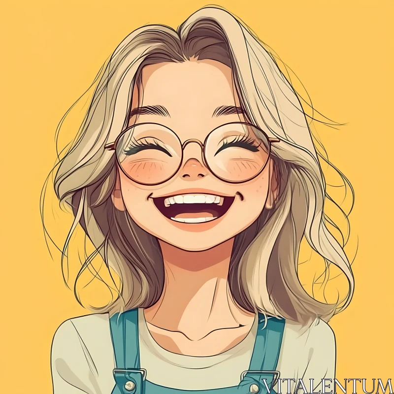 Joyful Anime Girl with Round Glasses AI Image