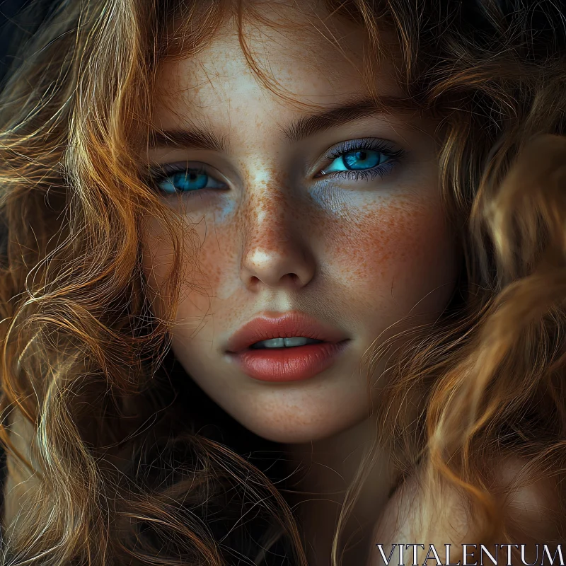 Stunning Freckled Redhead Woman Portrait AI Image