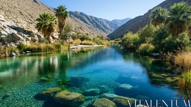 Peaceful River Scene Amidst Mountains AI Image