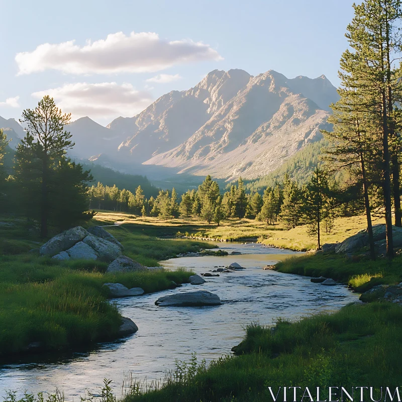 Peaceful Forest and Mountain View AI Image