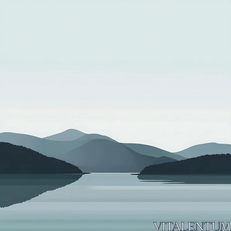 Tranquil Lakeside View with Mountains AI Image