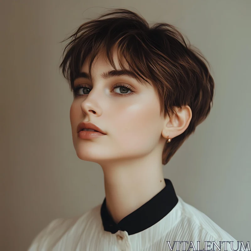 Serene Young Woman with Short Hair AI Image