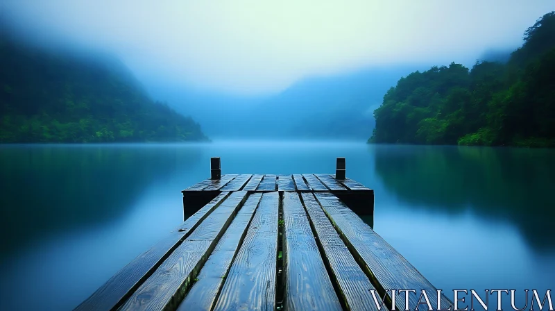 Peaceful Forest Lake with Pier AI Image