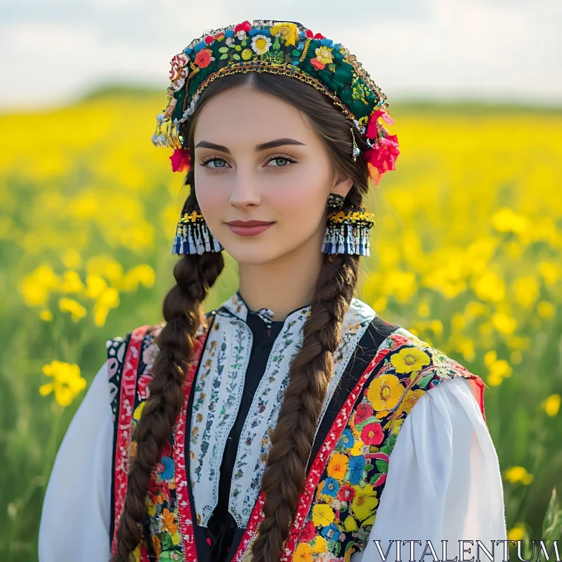 Traditional Beauty in Blooming Field AI Image