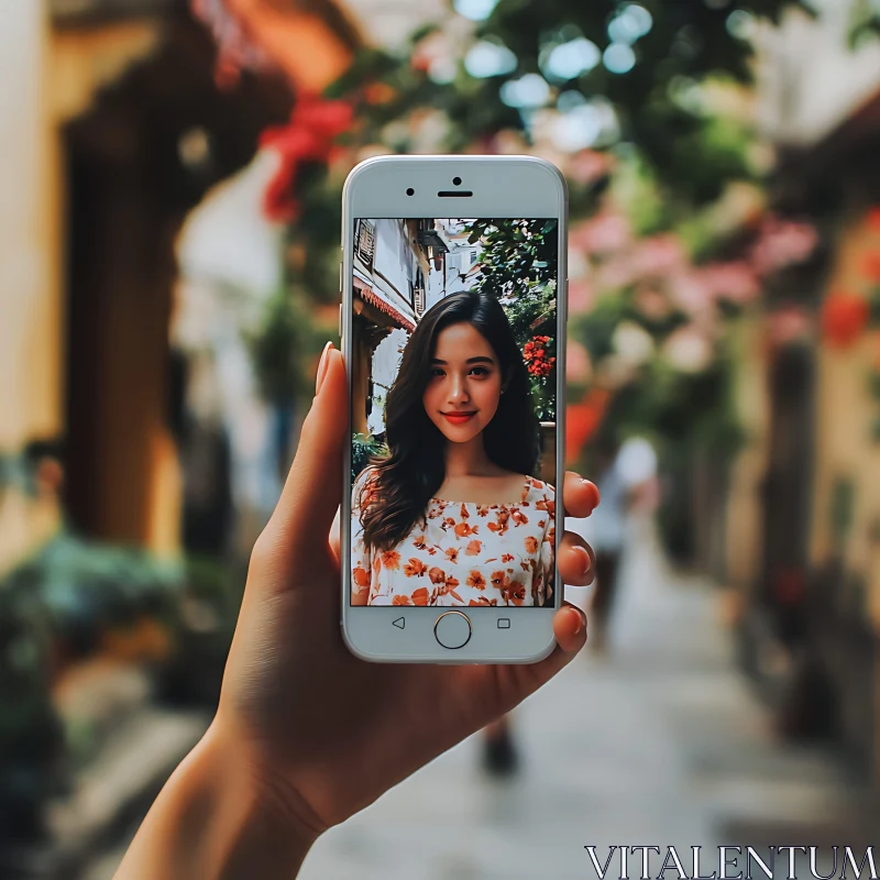 Hand Holding a Smartphone with a Woman's Portrait AI Image