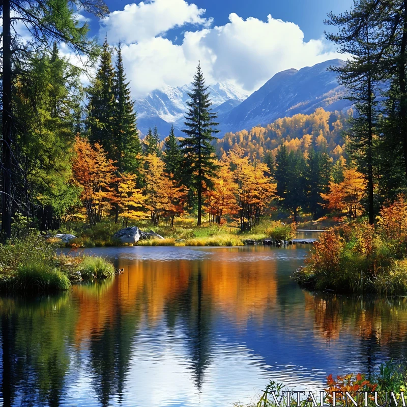 Mountain Lake in Autumn AI Image