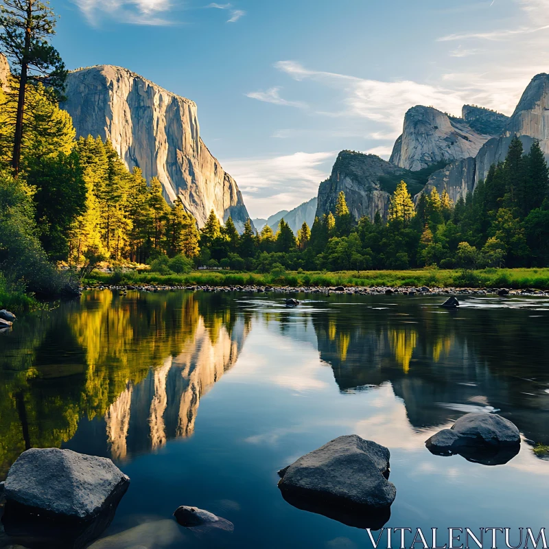 Mountainous Tranquility by the River AI Image