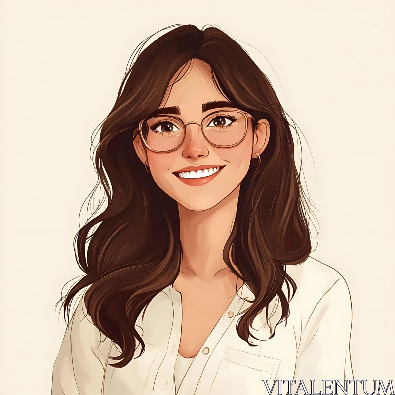 AI ART Friendly Brunette Woman Illustration