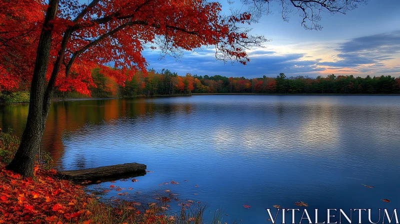 AI ART Tranquil Lake Scene with Autumn Foliage