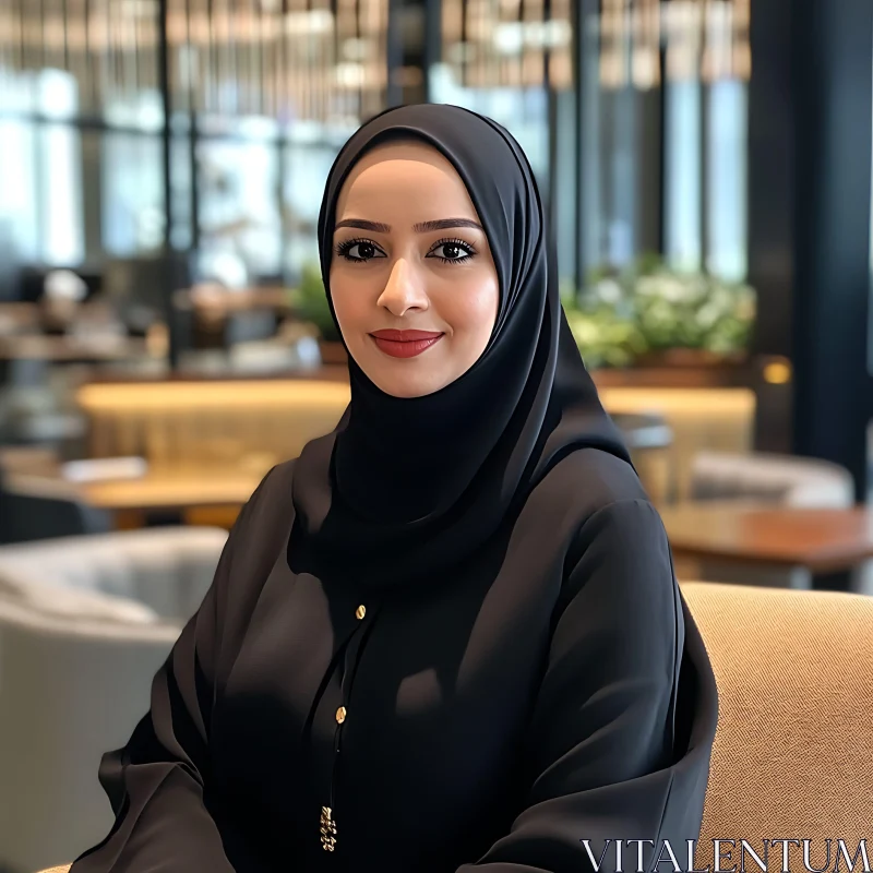 Smiling Woman in Black Hijab AI Image