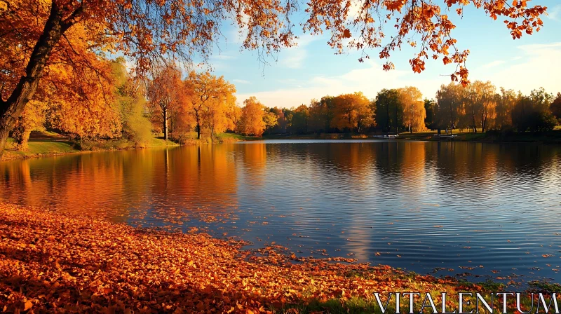 Serene Autumn Landscape at a Lake AI Image