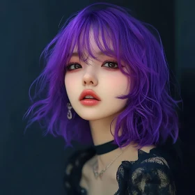 Vivid Purple-Haired Woman Portrait