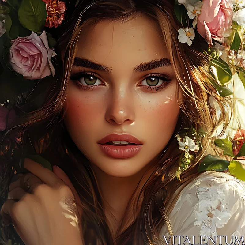 Woman in Flower Crown AI Image