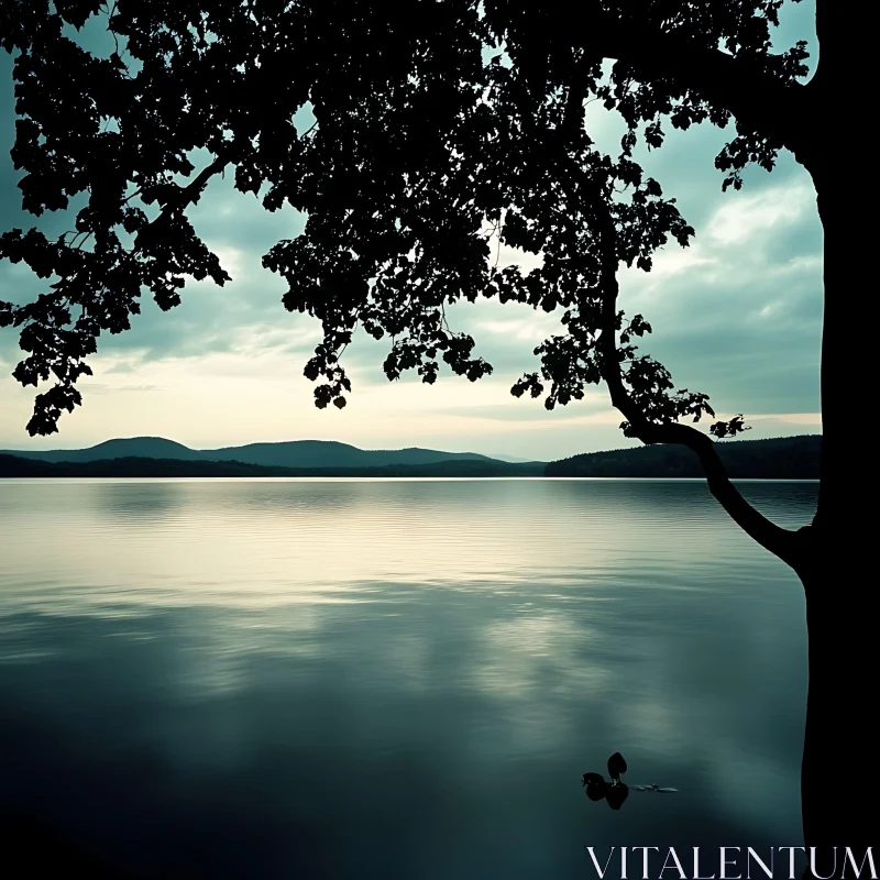 Peaceful Lake Landscape at Dusk AI Image