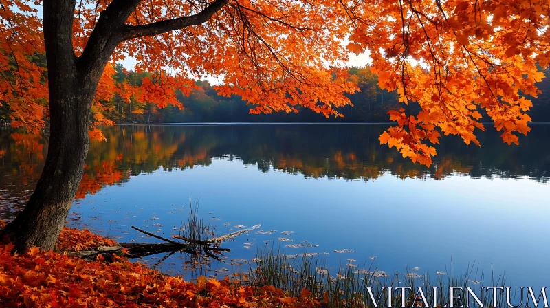 Serene Autumn Scenery by a Lakeside AI Image