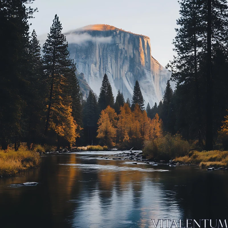 Mountain Peak at Sunrise with Autumn Colors AI Image