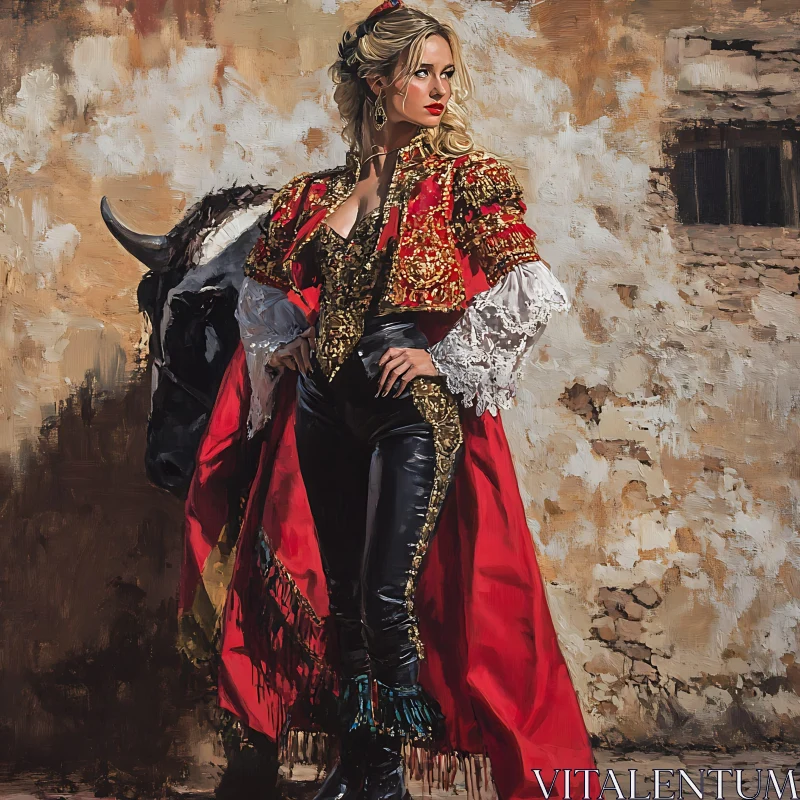 Woman as Matador with Bull AI Image