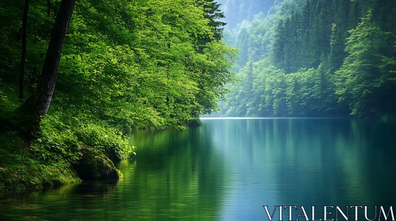 Serene Lake Amidst Lush Forest AI Image