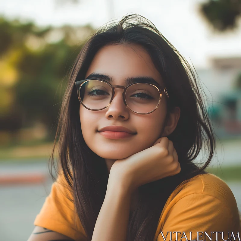 AI ART Relaxed Young Woman in Glasses Outdoors