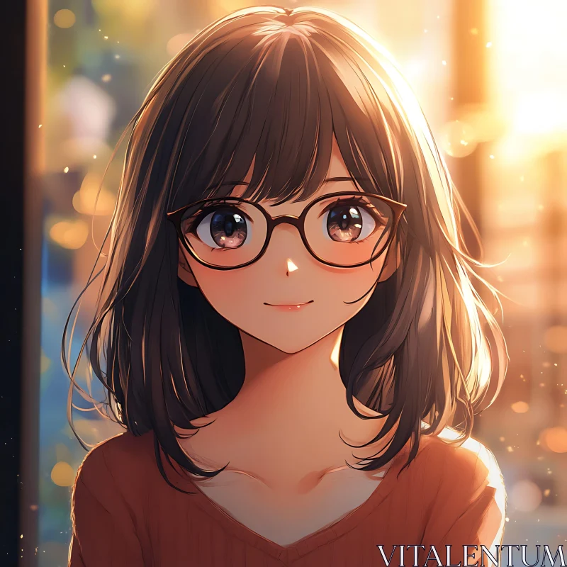 Serene Anime Girl with Glasses AI Image