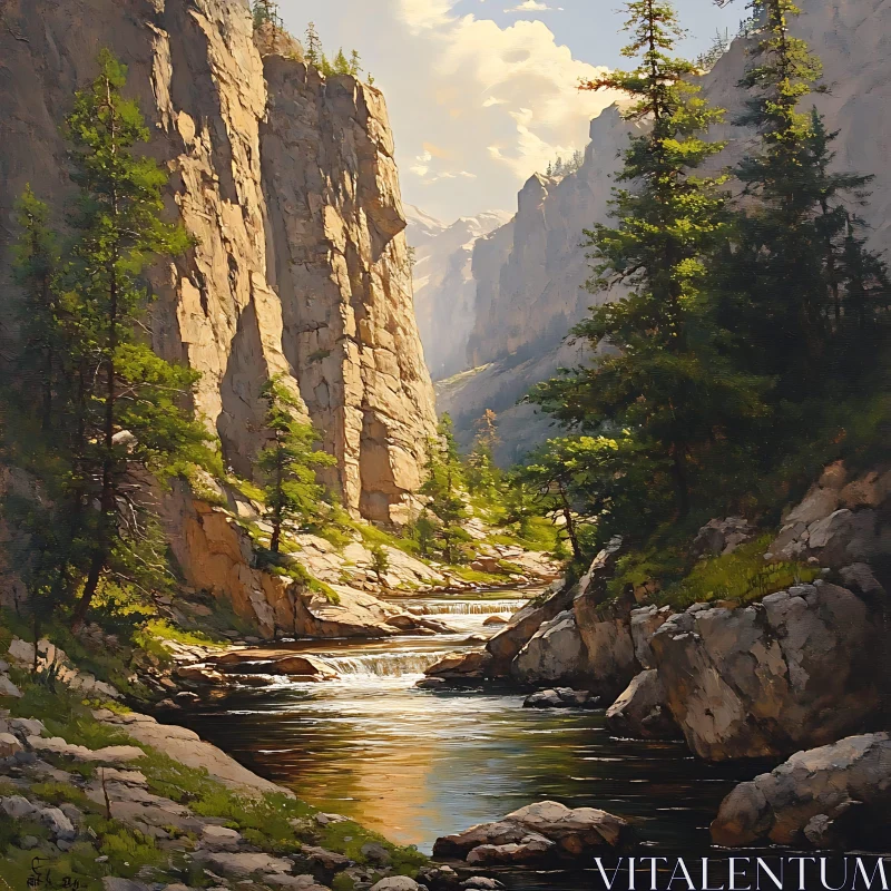 AI ART Tranquil Mountain Landscape with Flowing River