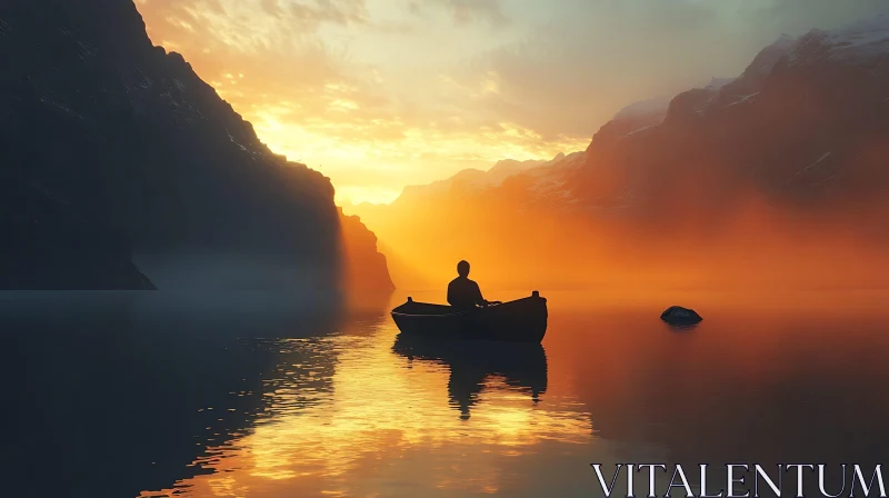 AI ART Canoeing at Sunset with Mountain Views