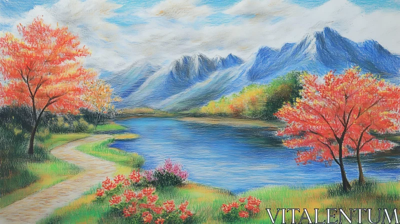 AI ART Idyllic Autumn Landscape with Mountains and Lake