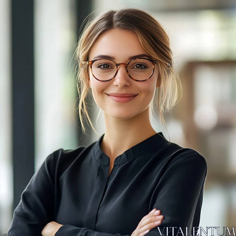 Smiling Young Woman Wearing Round Glasses AI Image