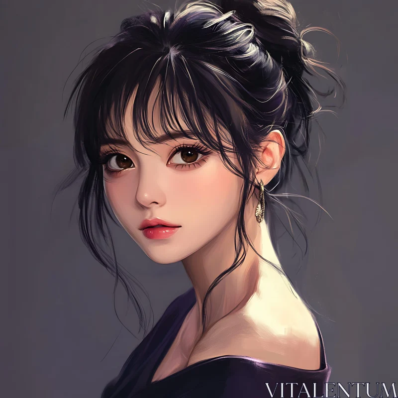 AI ART Sophisticated Digital Woman Portrait with Elegant Hairstyle