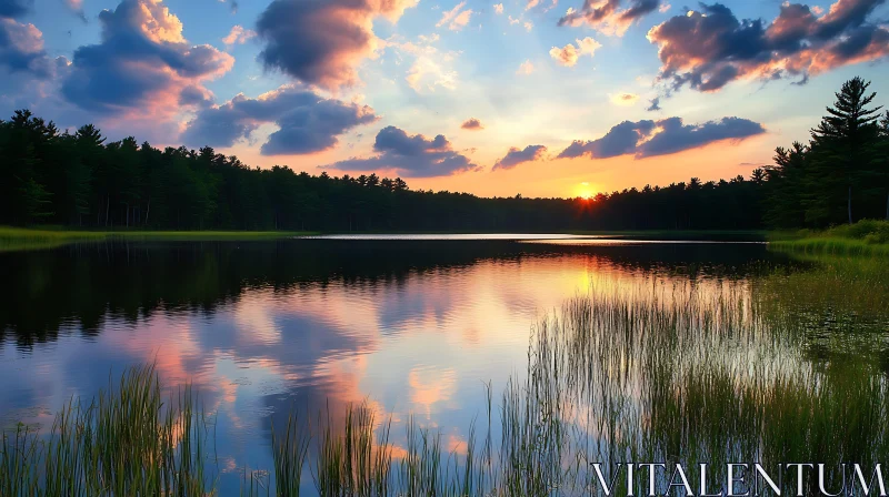 Peaceful Sunset Scene by the Lake AI Image