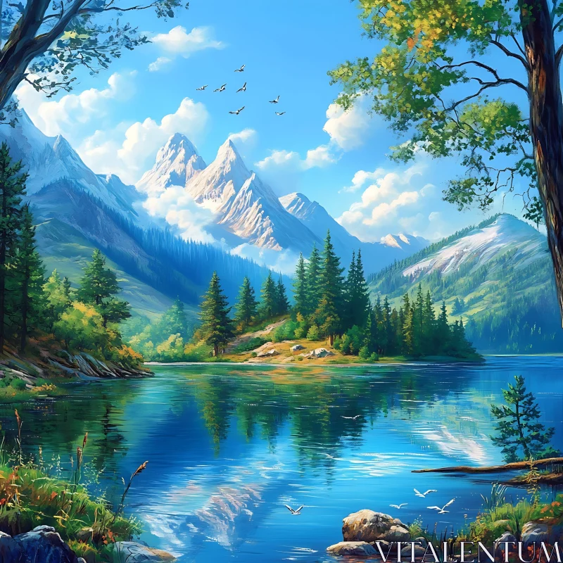 Peaceful Mountain Reflection in Tranquil Lake AI Image