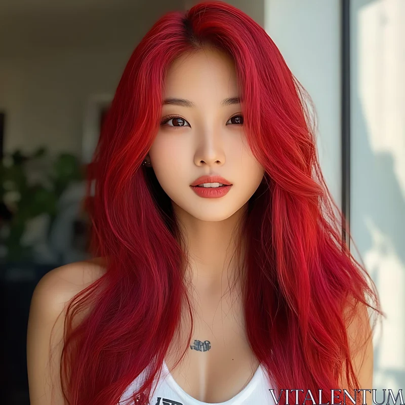 Youthful Beauty with Red Hair in Natural Light AI Image