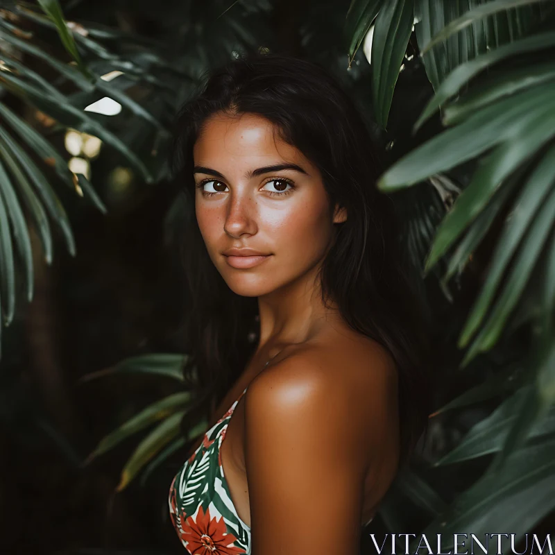 Tropical Beauty: Woman Amidst Greenery AI Image