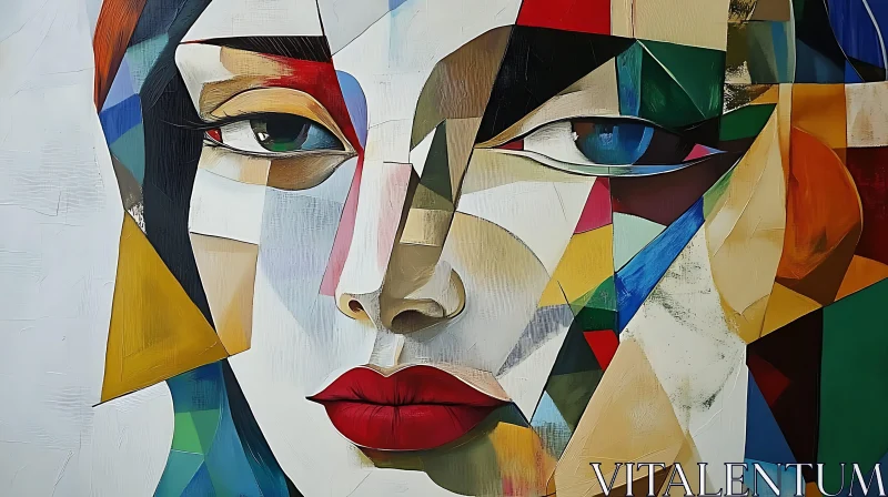 Colorful Abstract Female Cubist Portrait AI Image