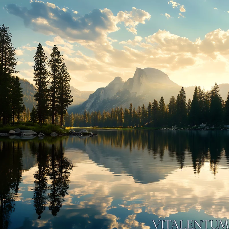 Tranquil Mountain Vista with Sunset Reflections AI Image