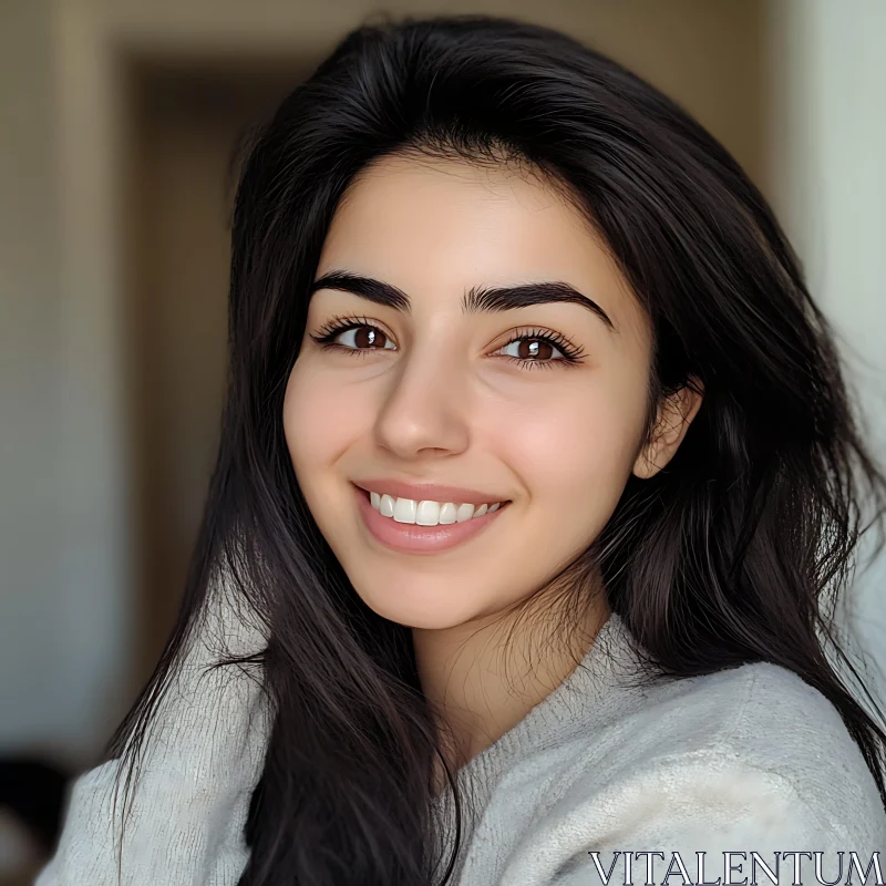 AI ART Portrait of a Smiling Woman with Brown Eyes