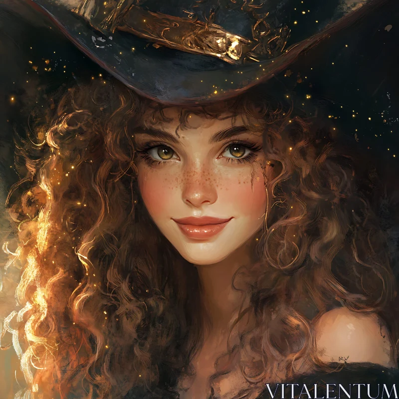 AI ART Mystical Woman with Hat and Freckles