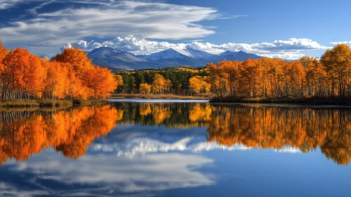 Autumn Lake Reflection with Mountains