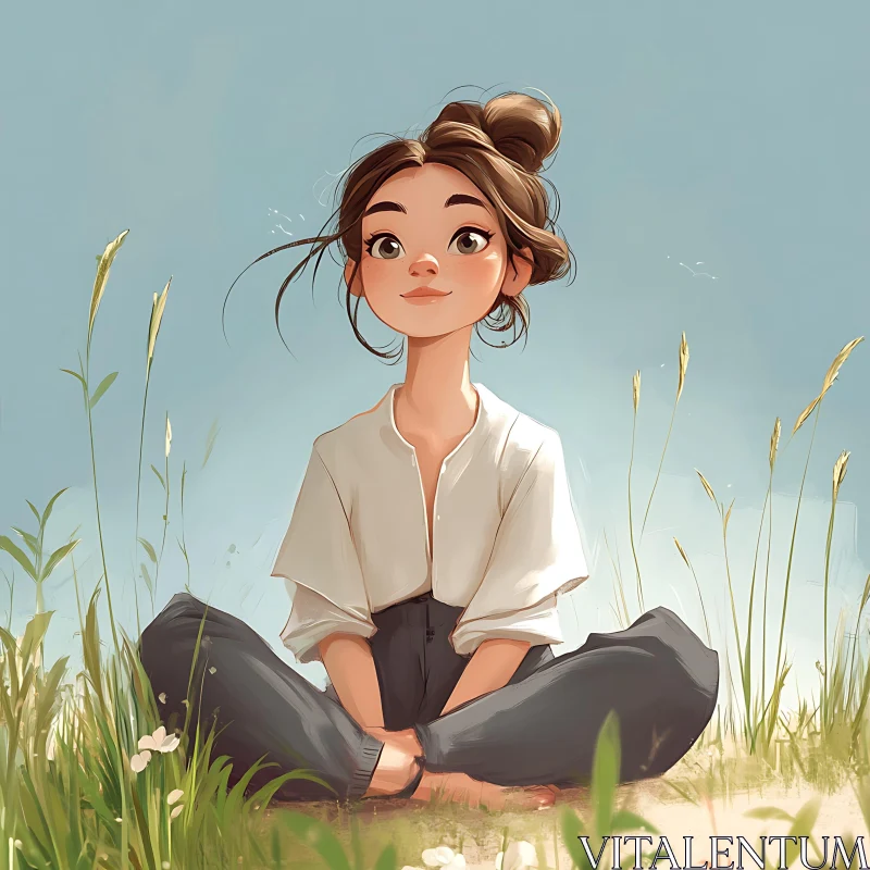 Serene Anime Girl in Nature AI Image