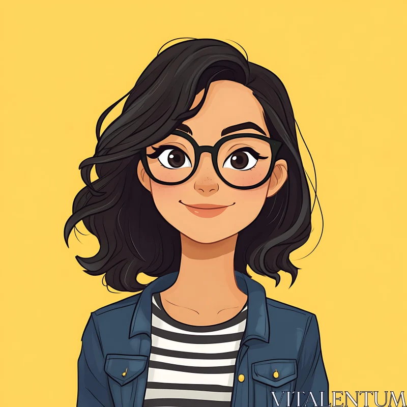 Animated Female Character with Glasses and Denim Jacket AI Image