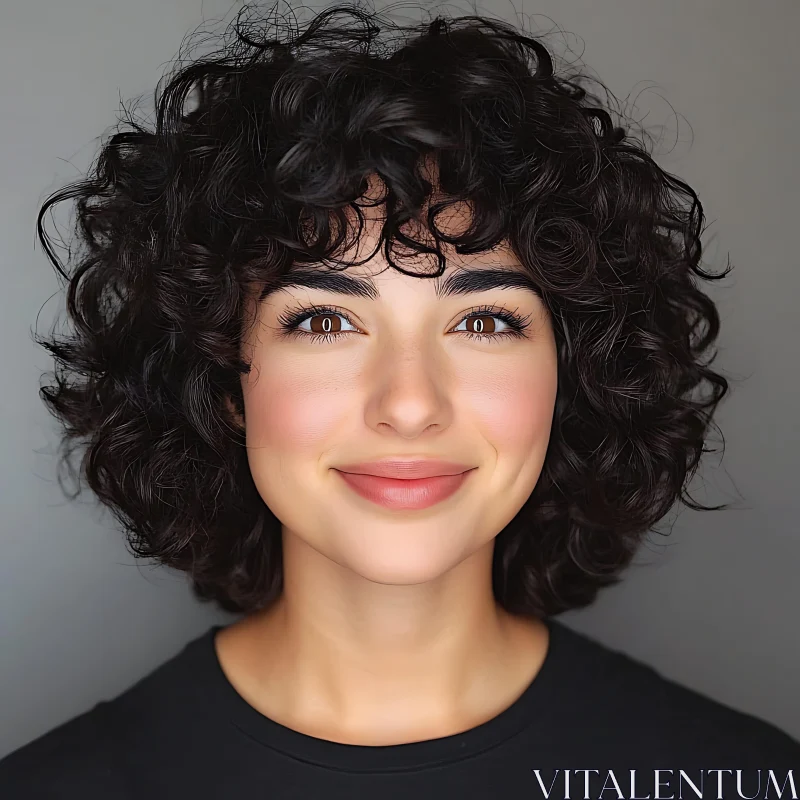 Curly-Haired Woman Smiling AI Image