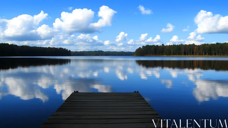 Peaceful Lake and Dock with Cloud Reflections AI Image