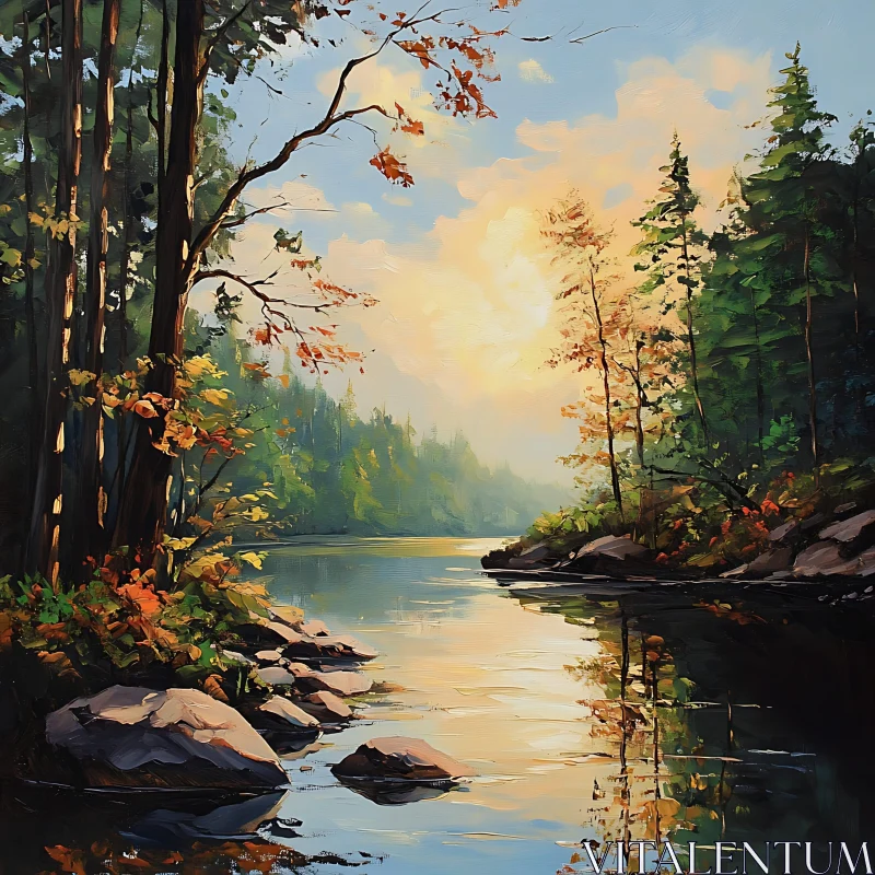 AI ART Serene Sunset Over Autumn Lake