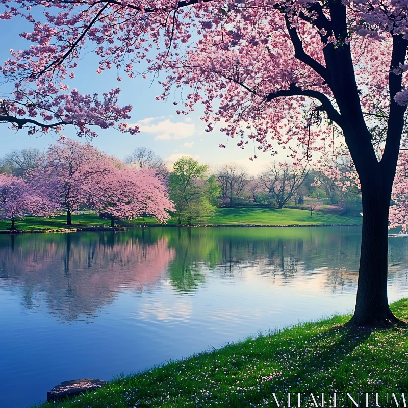 AI ART Tranquil Spring Scene by the Lake