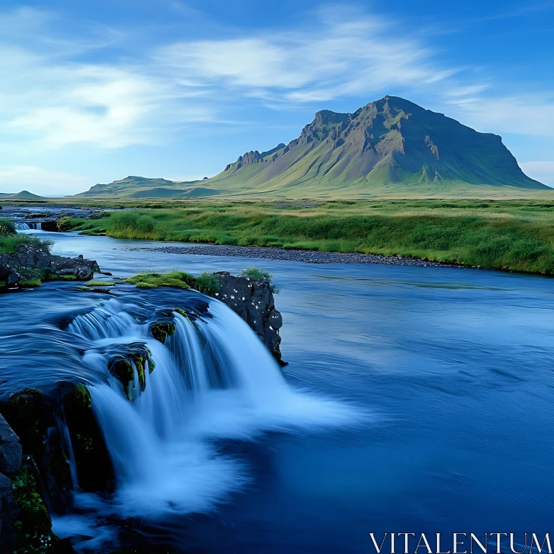 Peaceful River and Verdant Surrounding with Hills AI Image