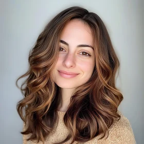 Young Woman with Curly Brown Hair in a Sweater