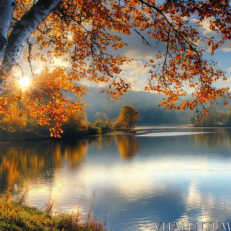 Autumn Lake Reflection with Colorful Foliage AI Image