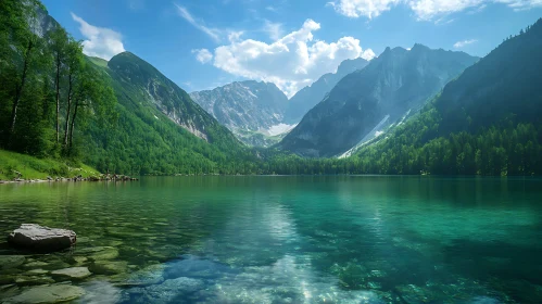 Peaceful Mountain Lake with Clear Reflections